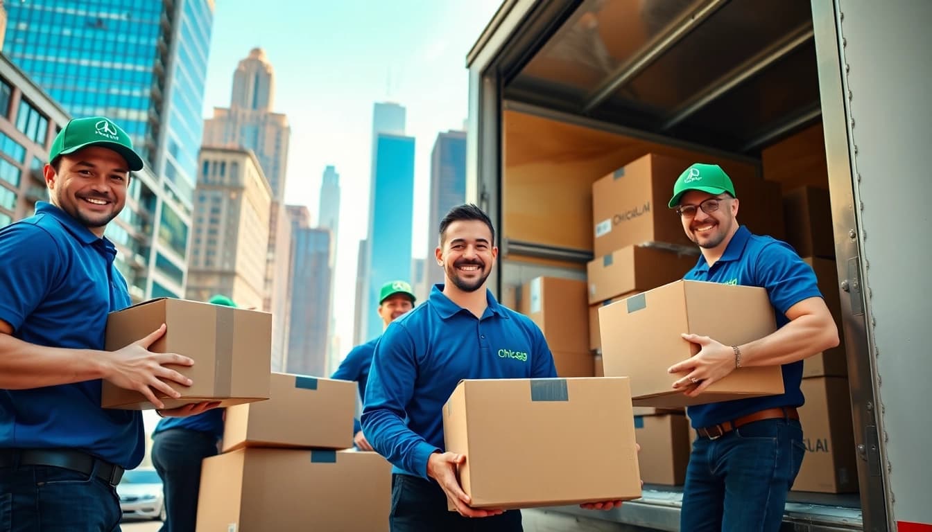 Chicago Movers loading a truck with boxes, showcasing professionalism in action.
