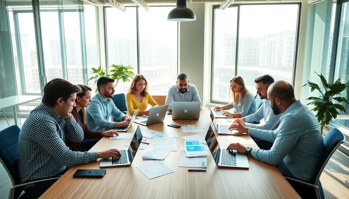 Elevate your Clearwater FL SEO strategy with expert marketers collaborating in a bright office.