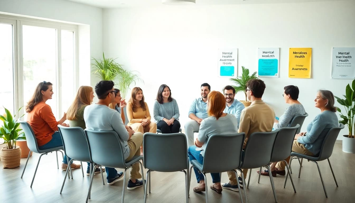 Enhance mental health awareness through a diverse workshop where individuals share and collaborate.