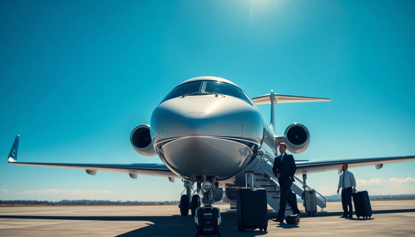 Experience luxury travel with https://flymarquis.com private jet in a stunning blue sky.