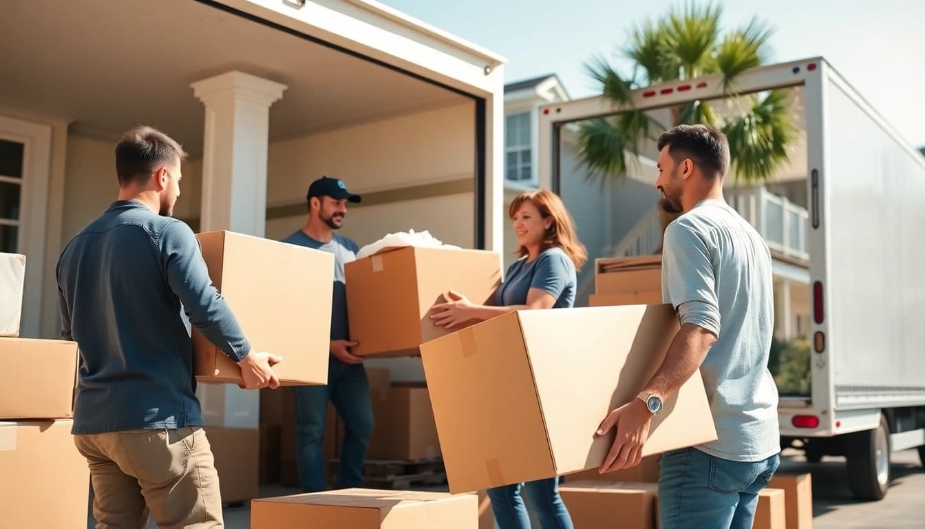 Movers from a residential moving company Bluffton carefully packing a family's belongings.