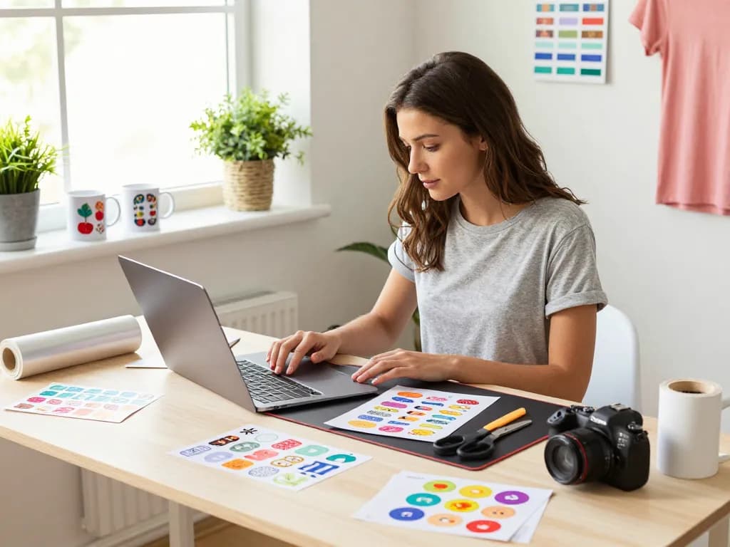 Creating unique designs in a vibrant DIY home studio focused on Design Space for Cricut projects.