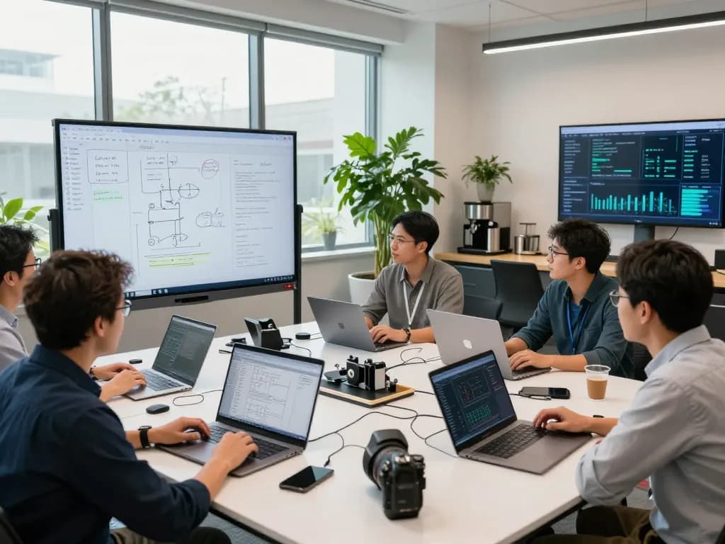 Dynamic team collaborating on Siemens engineering solutions in modern workspace.