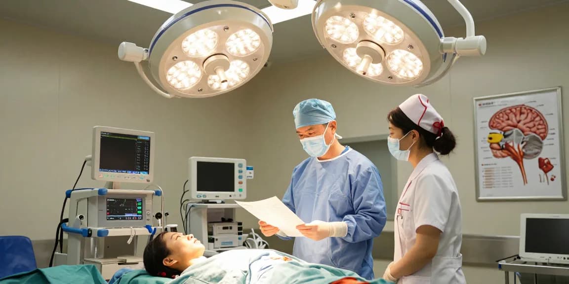 Pre-surgery consultation scene focused on Beyin ameliyatı preparations with medical professionals in action.