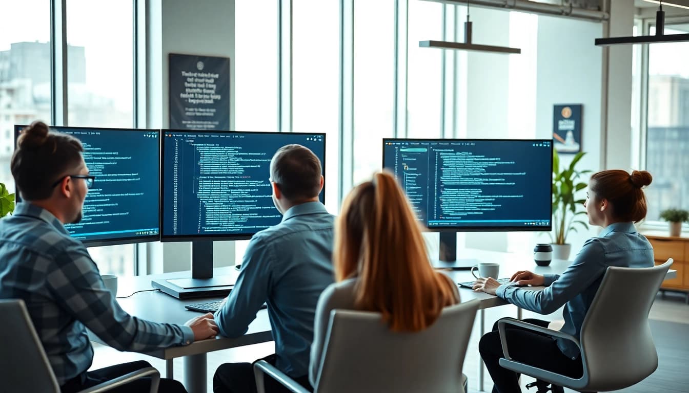 Enhance software quality with expert services from https://xqa.ca, showcasing a focused team in action.