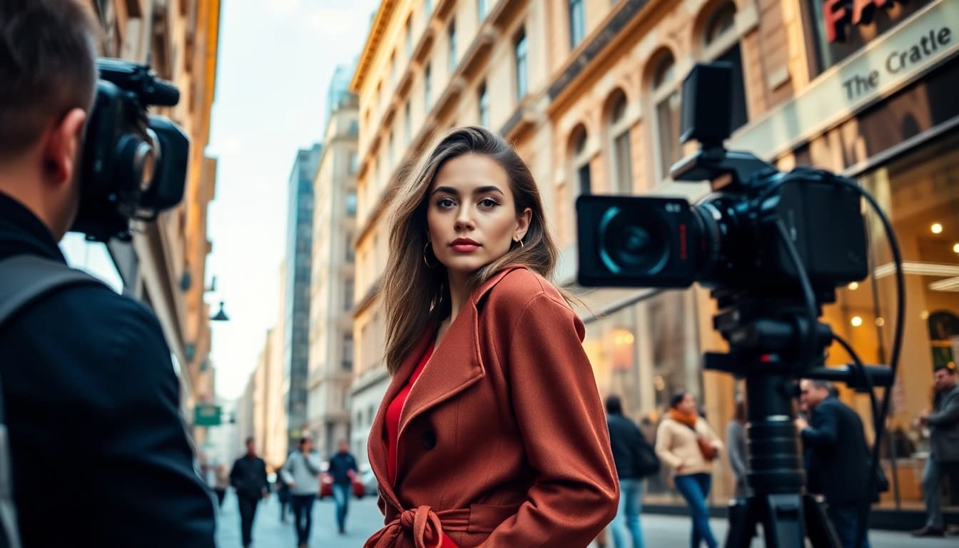 Fotografo Milano che cattura la moda in una vivace strada di Milano.