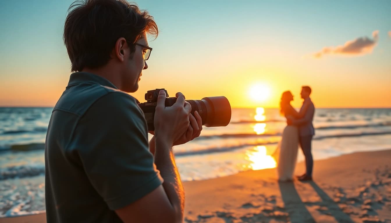 Tampa photographer capturing a romantic beach sunset, highlighting emotional moments.