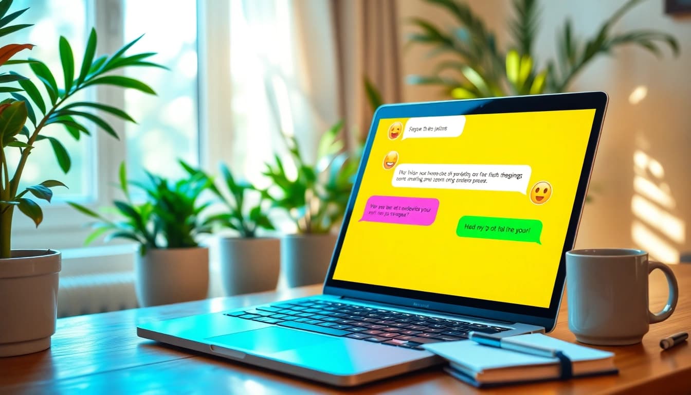 Engage in free ai chat with vibrant digital conversation interface and cozy workspace.