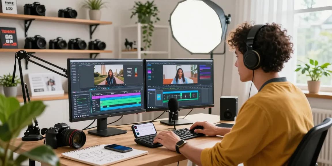 Content creator in a vibrant studio setting, illustrating the importance of subscribers with weekly return behavior for video engagement.