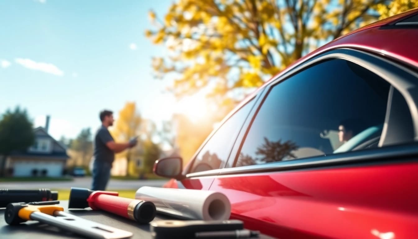 Enhance your vehicle's appearance with window tint Chattanooga installation in progress by skilled technicians.