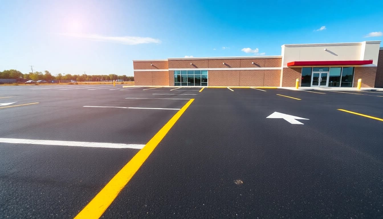 Freshly completed parking lot striping County Line Road MS showcasing clear lines and marking for safety.