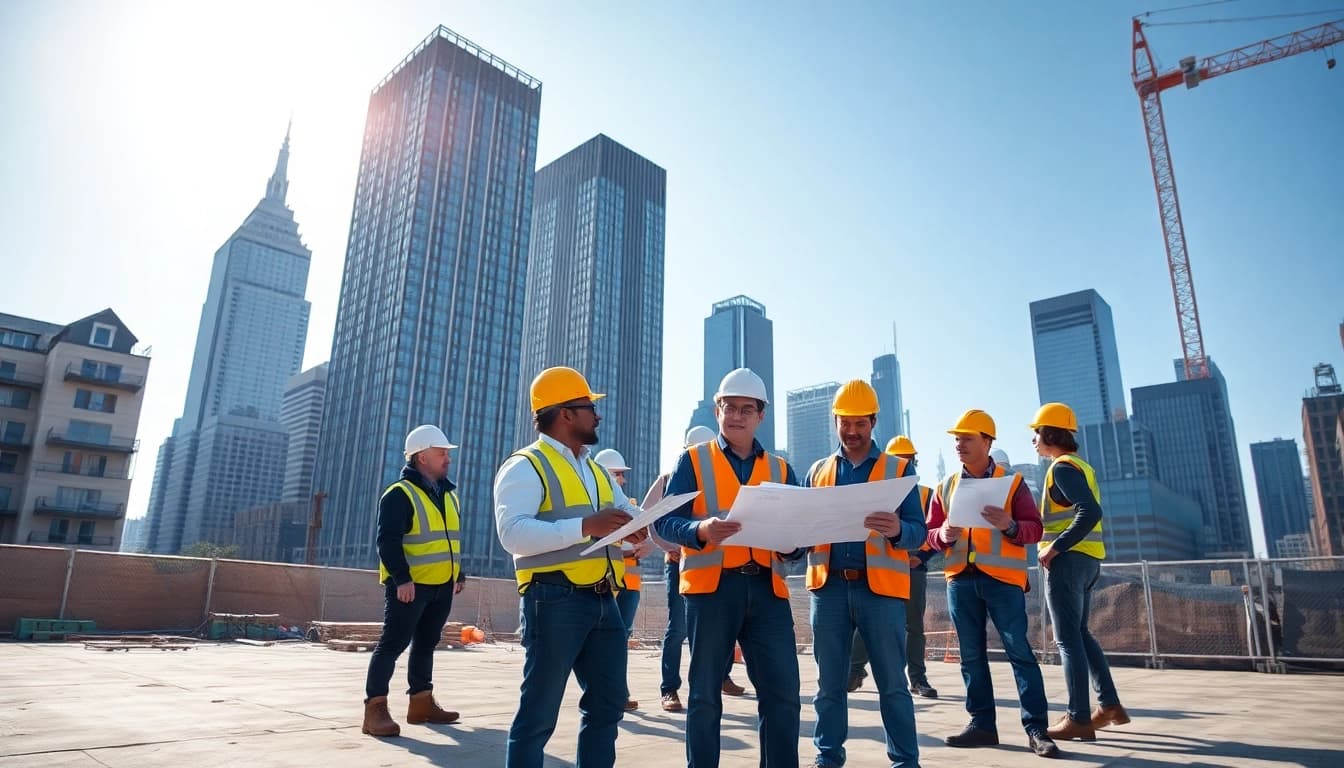Workers collaborating on a construction site as a New York General Contractor ensures high-quality work.