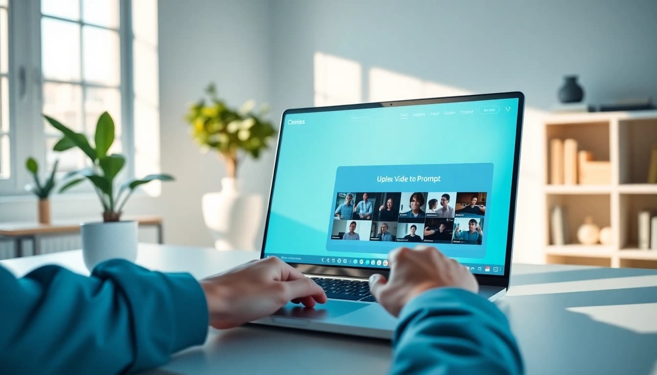 Effortlessly convert video to prompt with an innovative AI generator showcased in a modern workspace.
