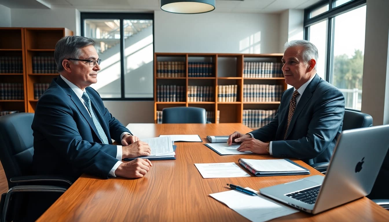 Lawyers discussing workers' compensation cases at https://www.steinhardtlawfirm.com in a professional setting.