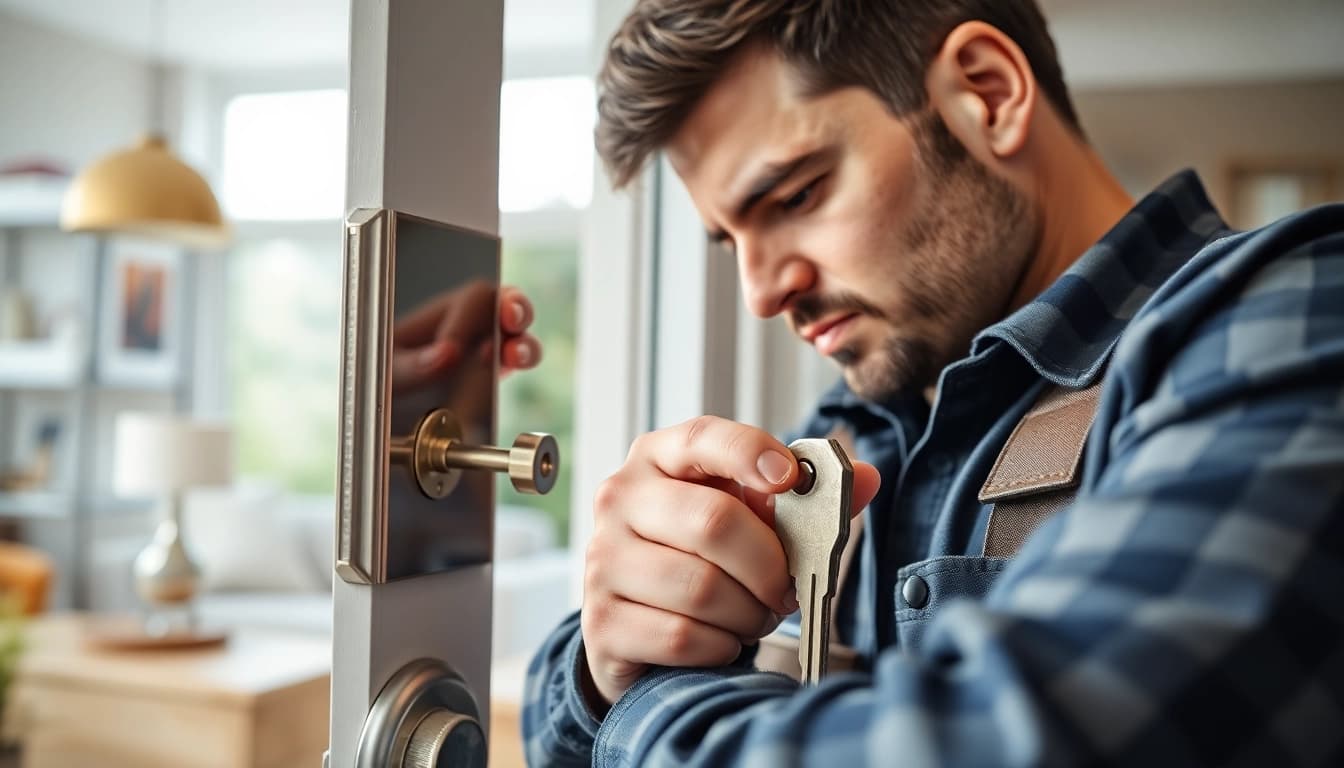 Skilled Durham locksmith installing a high-security lock in a modern setting.