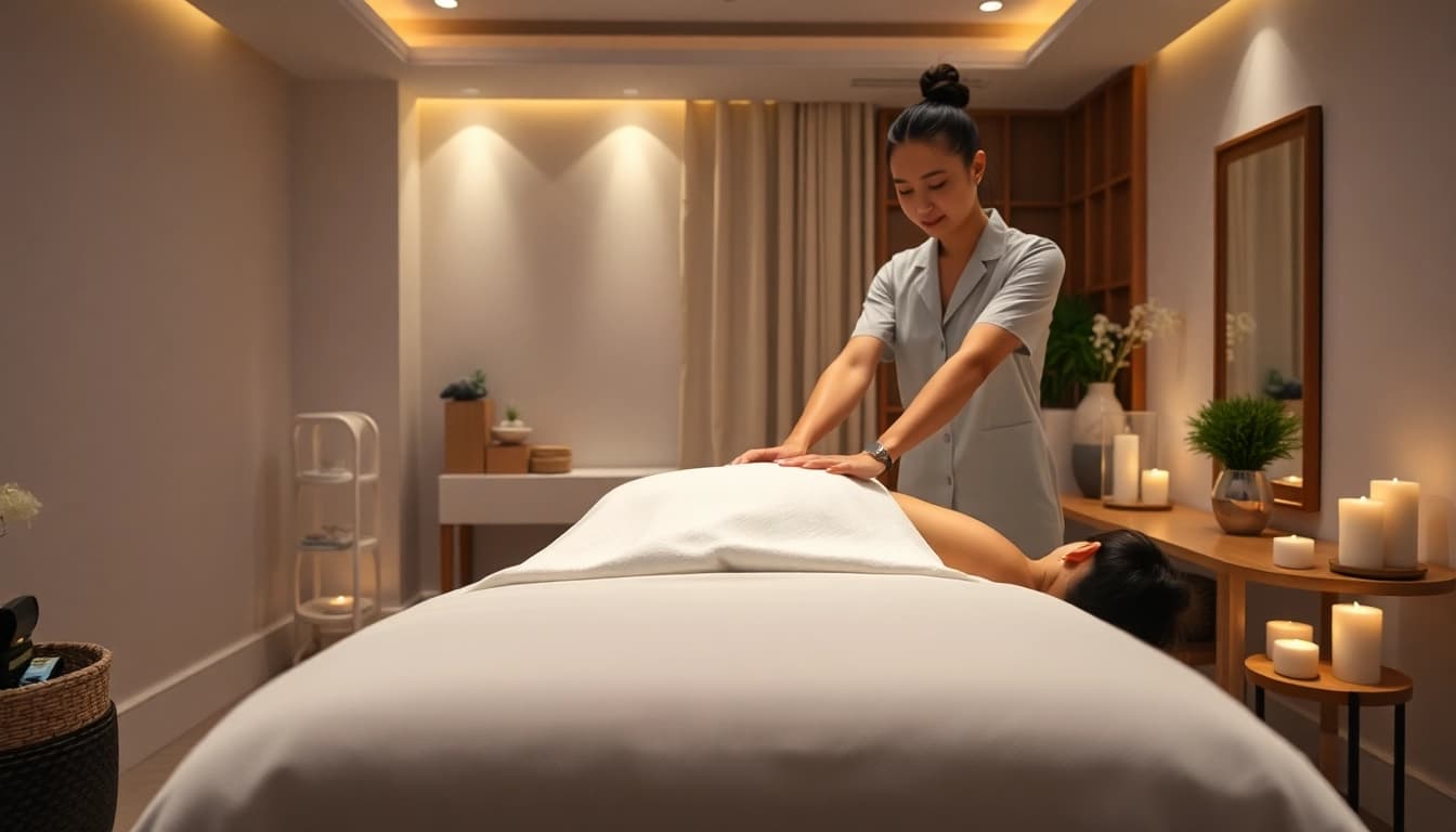 Expert 출장마사지 session in a serene hotel room, showcasing relaxation and professionalism.