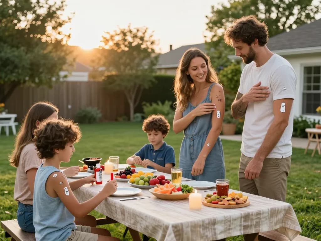 Family enjoying outdoor BBQ while applying the best mosquito repellent for effective protection.