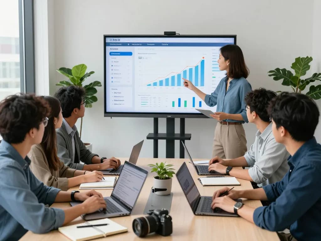 Collaborative SEO team in a modern office discussing strategies as the best SEO company NYC.