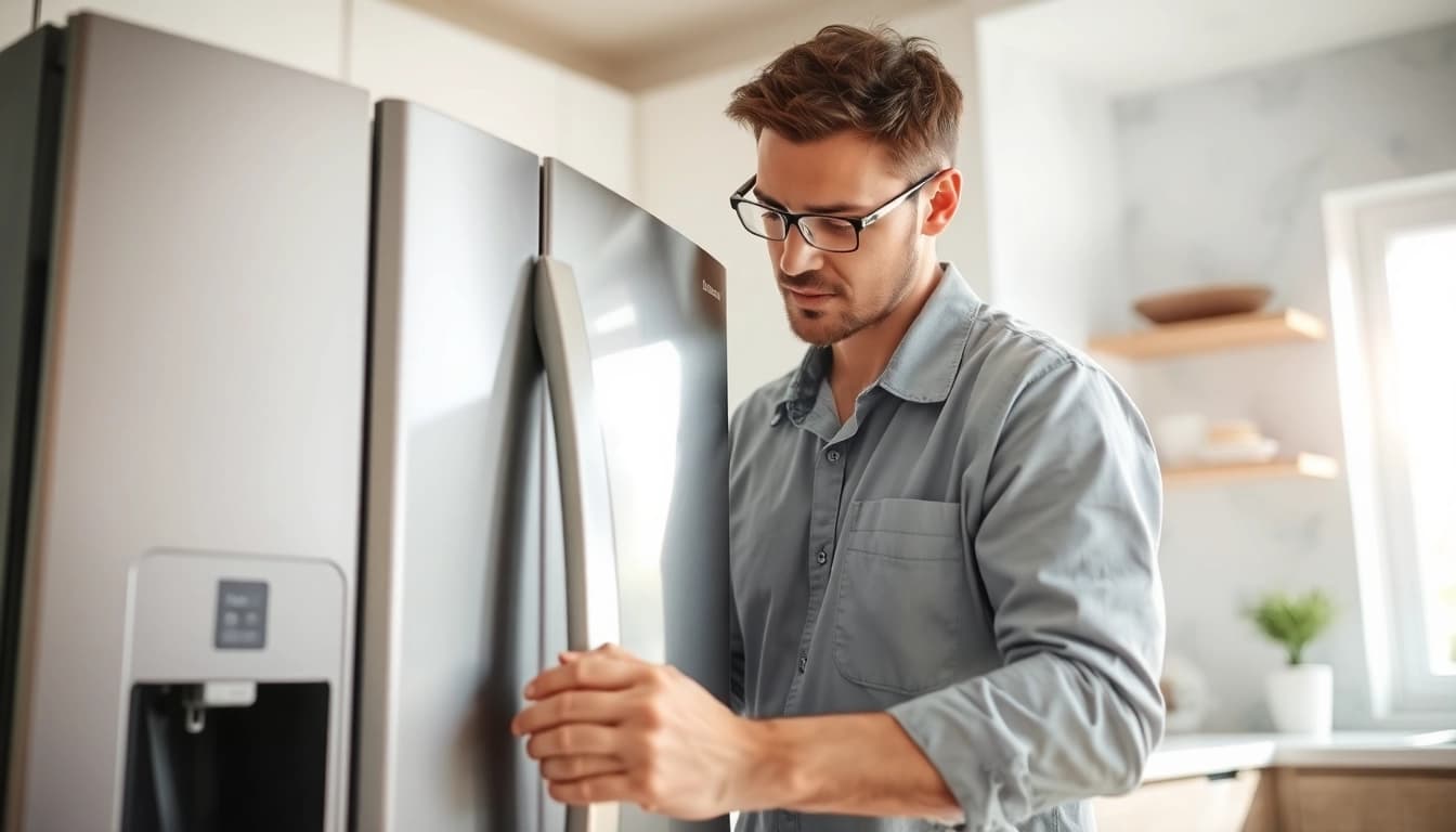 Technician performing appliance repair ottawa in a bright, modern kitchen.