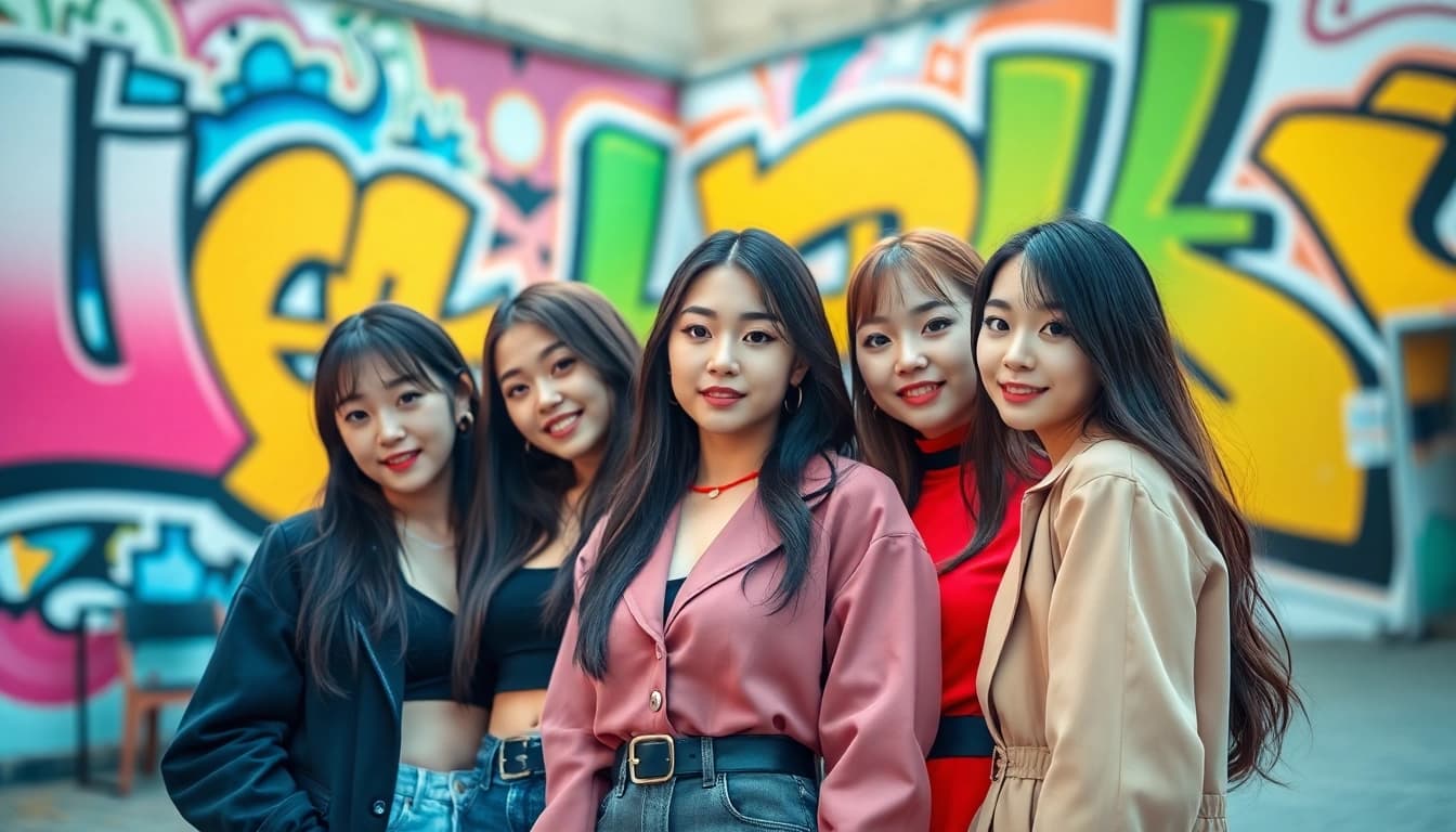 Dynamic photo of the blackpink members together showing their individual styles and vibrant personalities.
