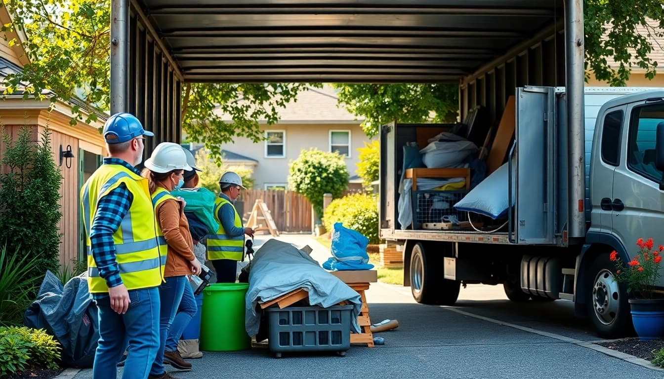 Efficient junk removal at https://myeasyjunkremoval.com with a professional team loading a truck.
