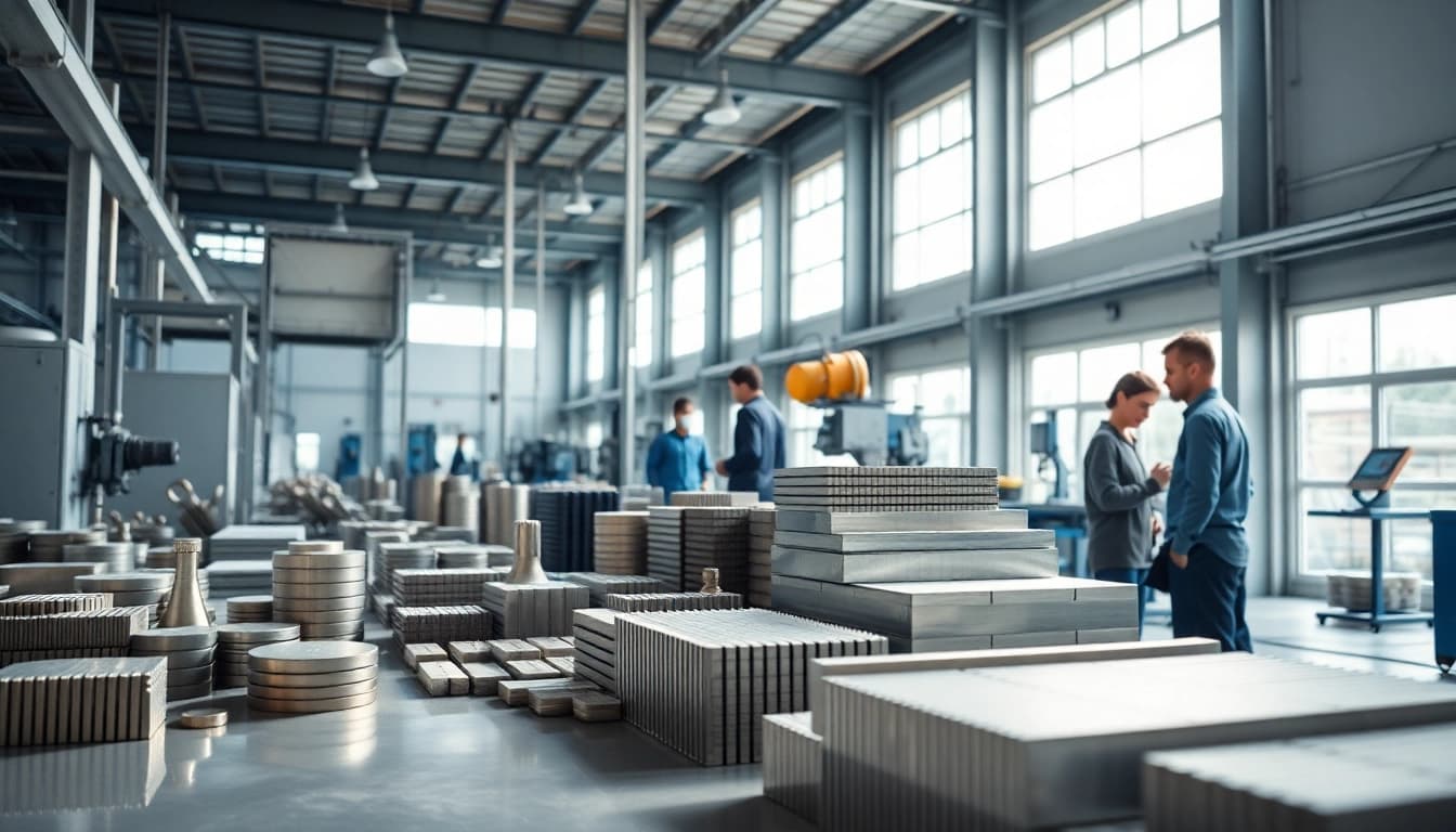 Alnico magnets manufacturer in china showcasing skilled artisans and advanced machinery in a bright atmosphere.