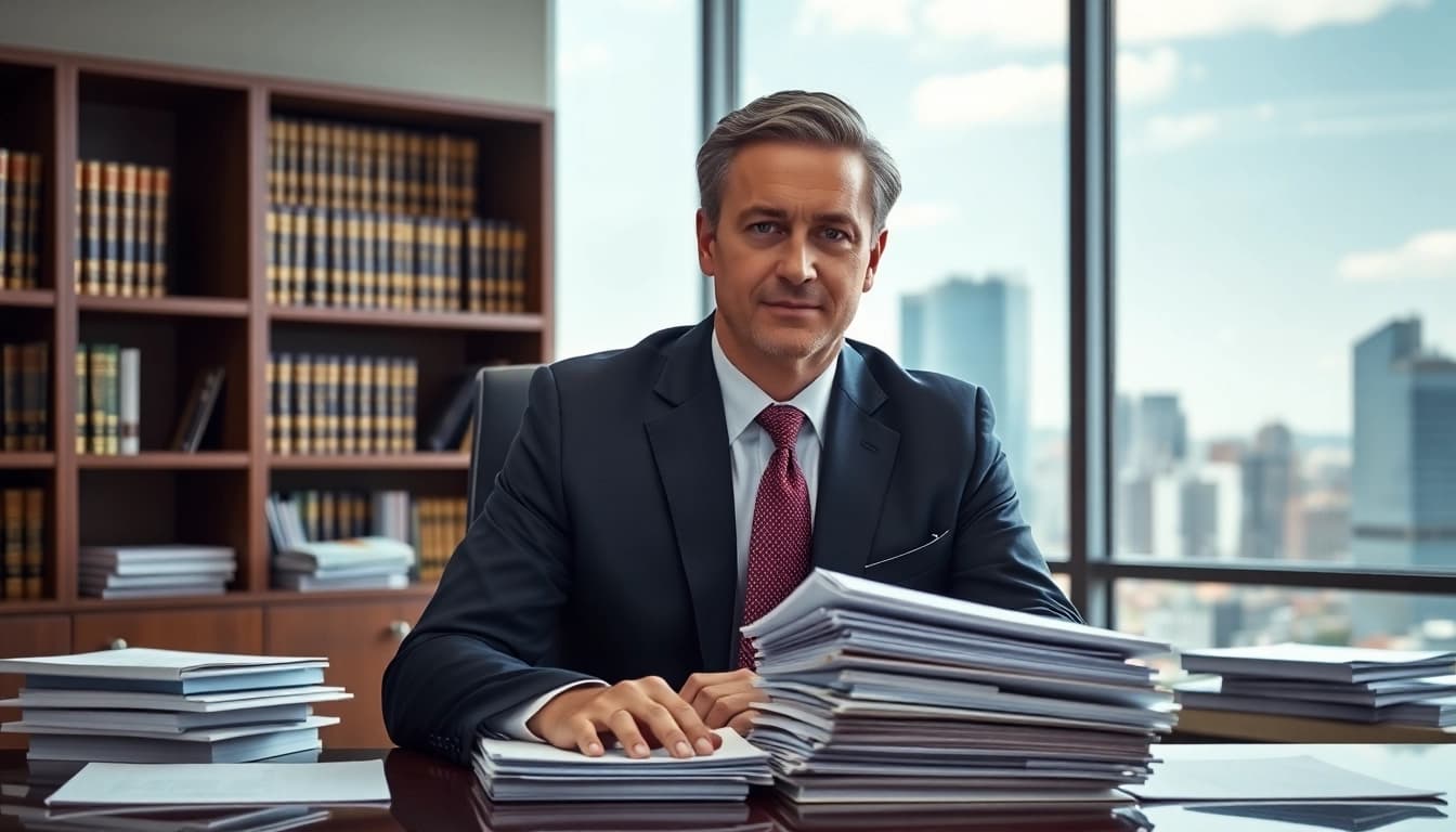 Greenville Personal Injury Lawyer consulting with clients in an elegant office, exuding professionalism.
