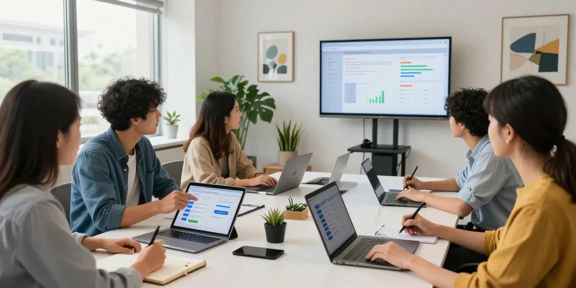 Team collaborating on the 纸飞机中文版官网 interface in a modern co-working space.