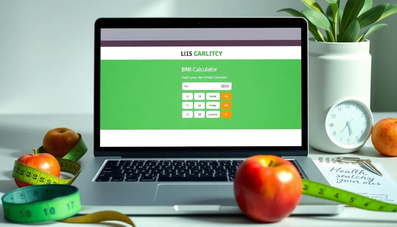 Engaging bmi calculator interface alongside health props promoting wellness.