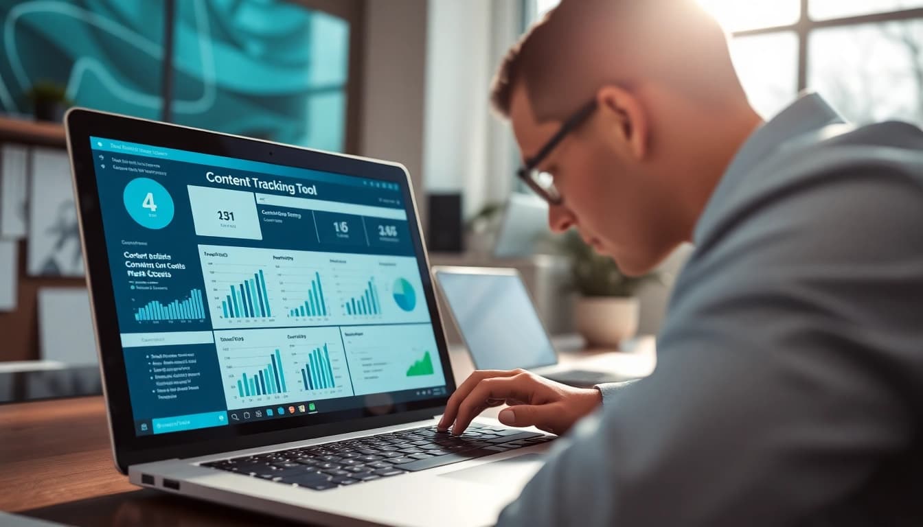 Engaging interface of a content tracking tool with vibrant data visualizations for analysis.