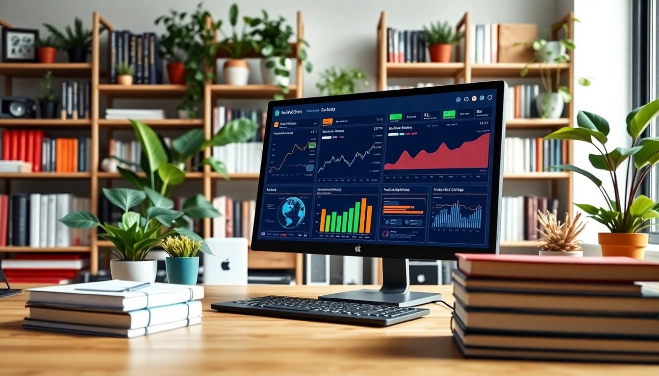 Optimize your website for SEO with a vibrant digital marketing workspace featuring analytics tools.