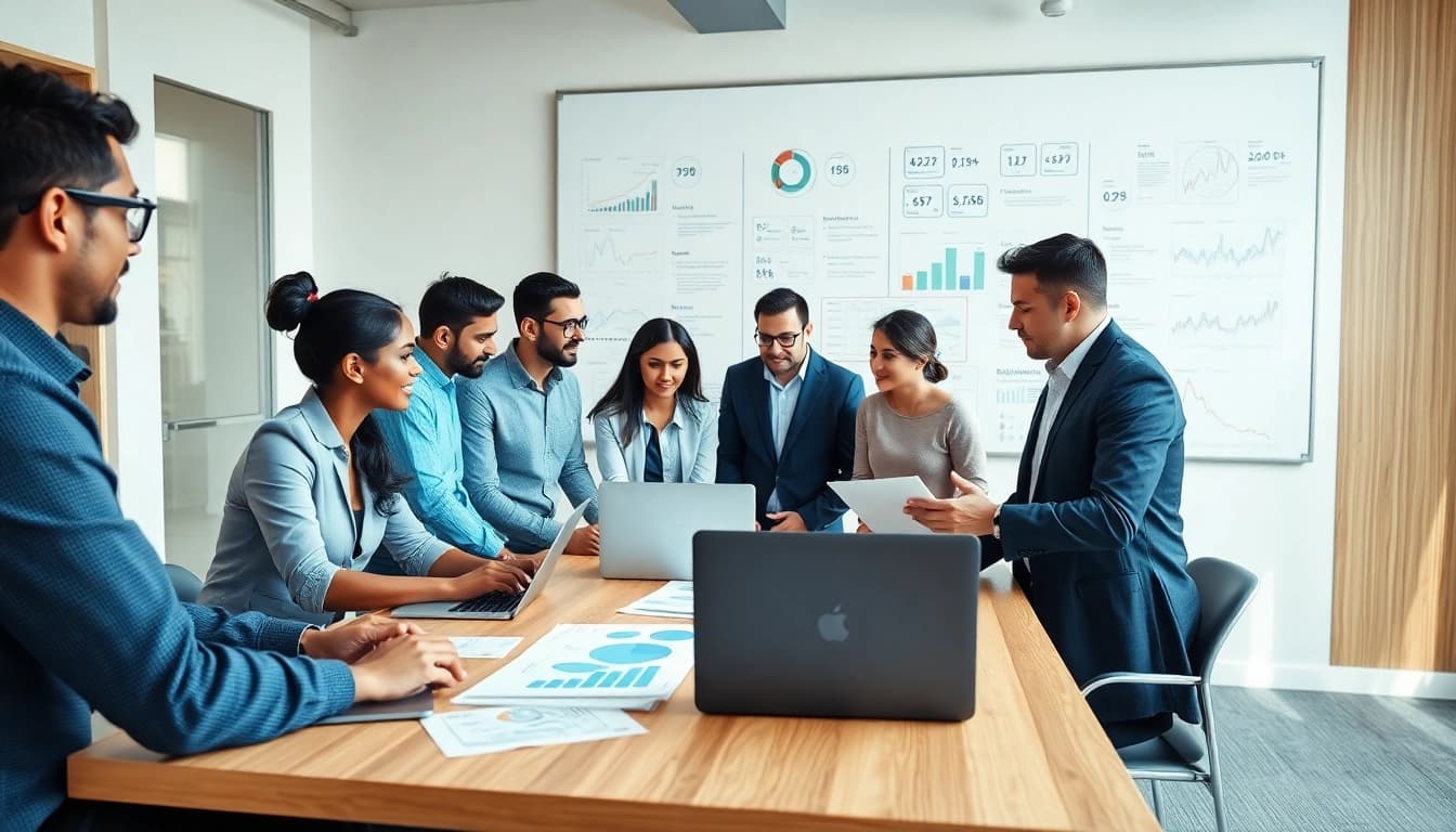 Analyze competitive intelligence for sales data with a focused team in a modern office setting.