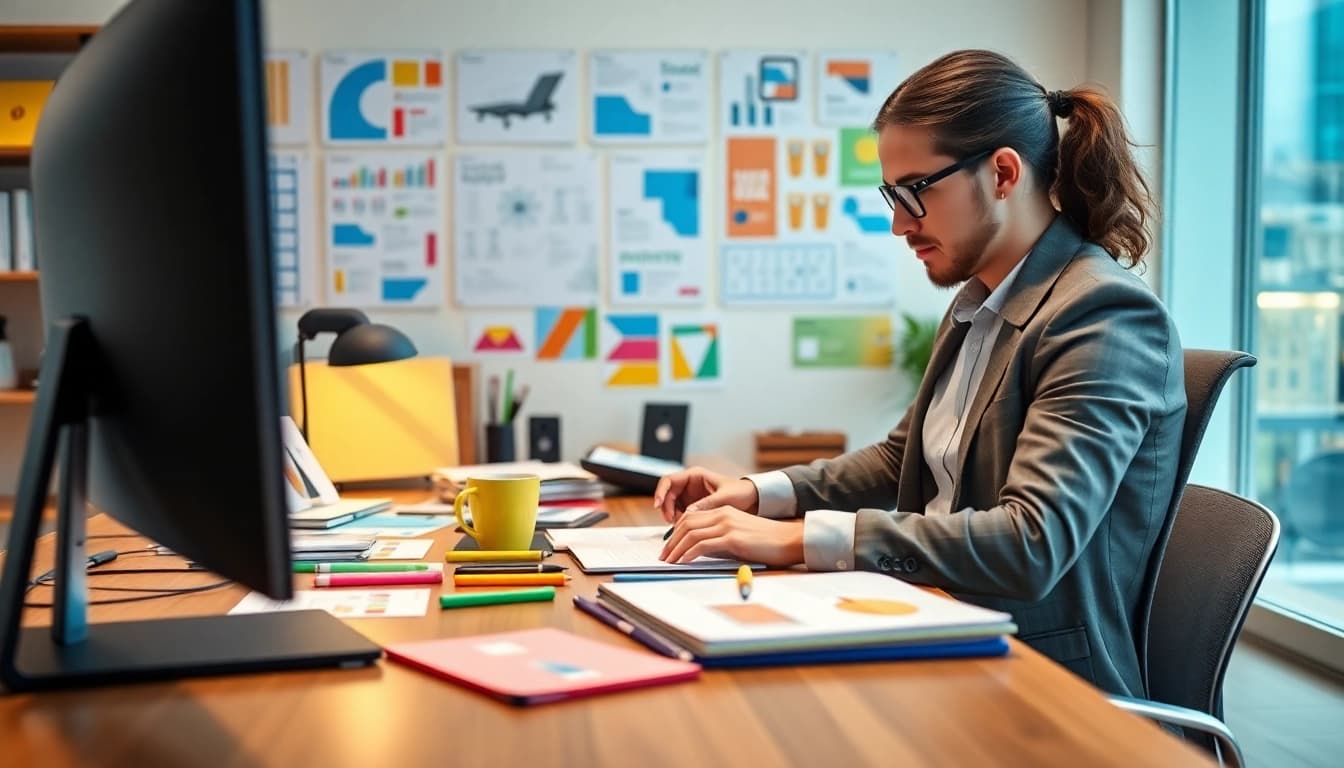 Atlas Direct Mail creator designing impactful marketing materials with vibrant mock-ups.