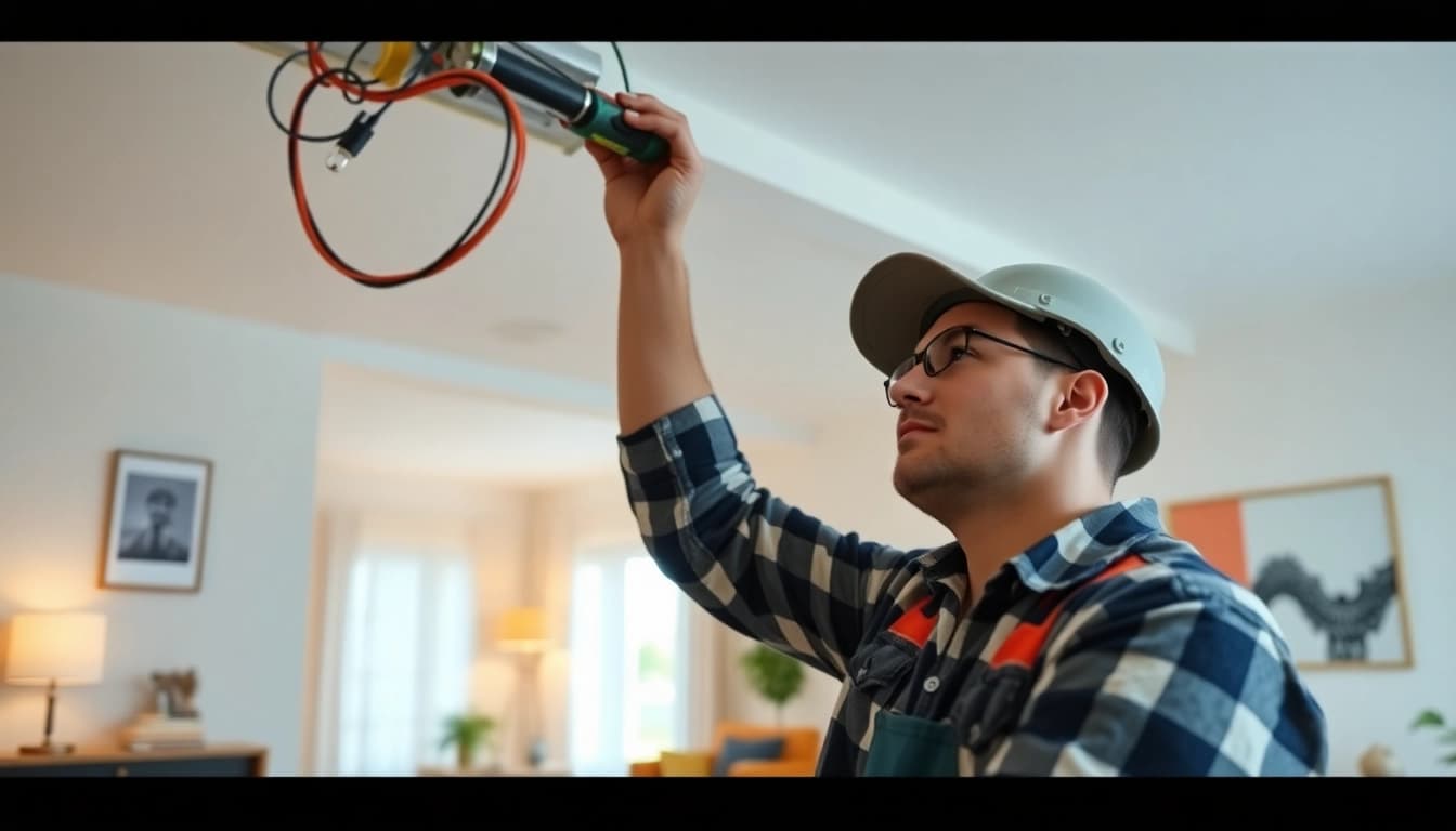 Residential electrician Burnaby expertly installing wiring in a bright home setting.