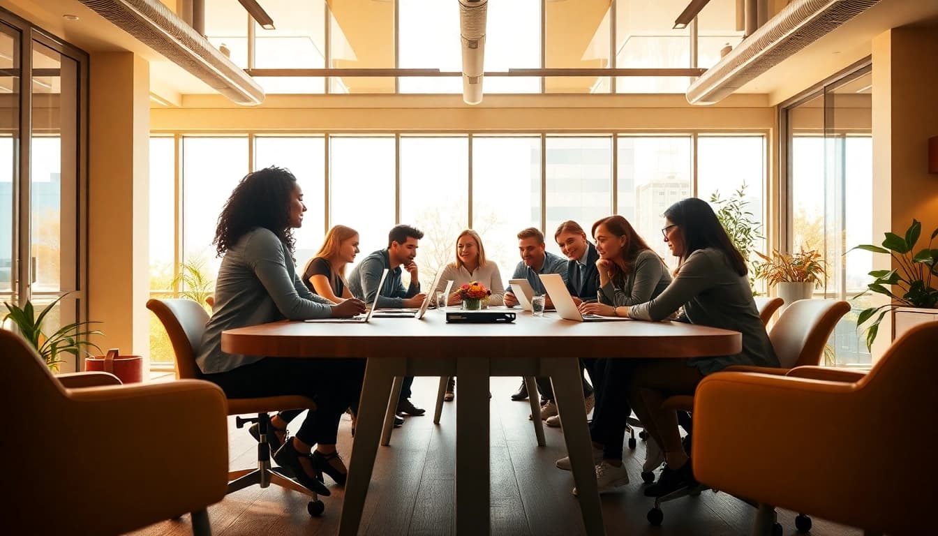 Engaged team collaborating in a bright office environment, illustrating creativity at https://www.shiverhamilton.com.