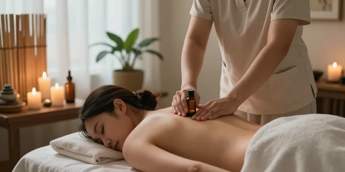 스웨디시 마사지 중인 모습과 아늑한 스파 환경을 담은 이미지