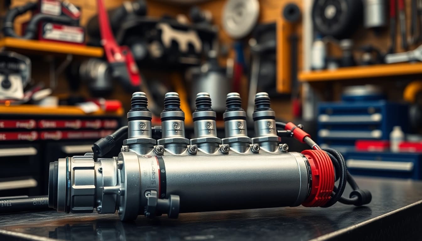 Showcase of G80 M3 Port Injection Kit on a workbench with automotive tools.