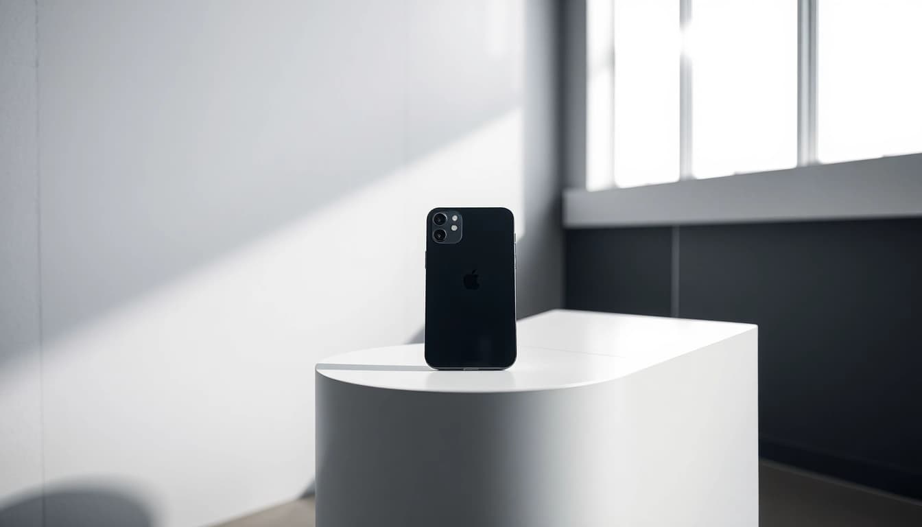 iPhone Special Edition mostrando su diseño elegante y moderno en un pedestal minimalista.