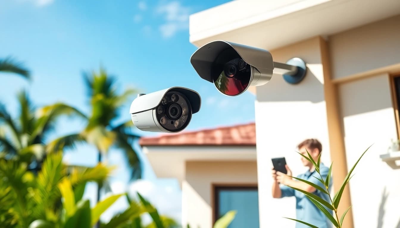 Instalación moderna de cámaras de seguridad en una villa en Guanacaste, Costa Rica, que muestra tecnología avanzada.