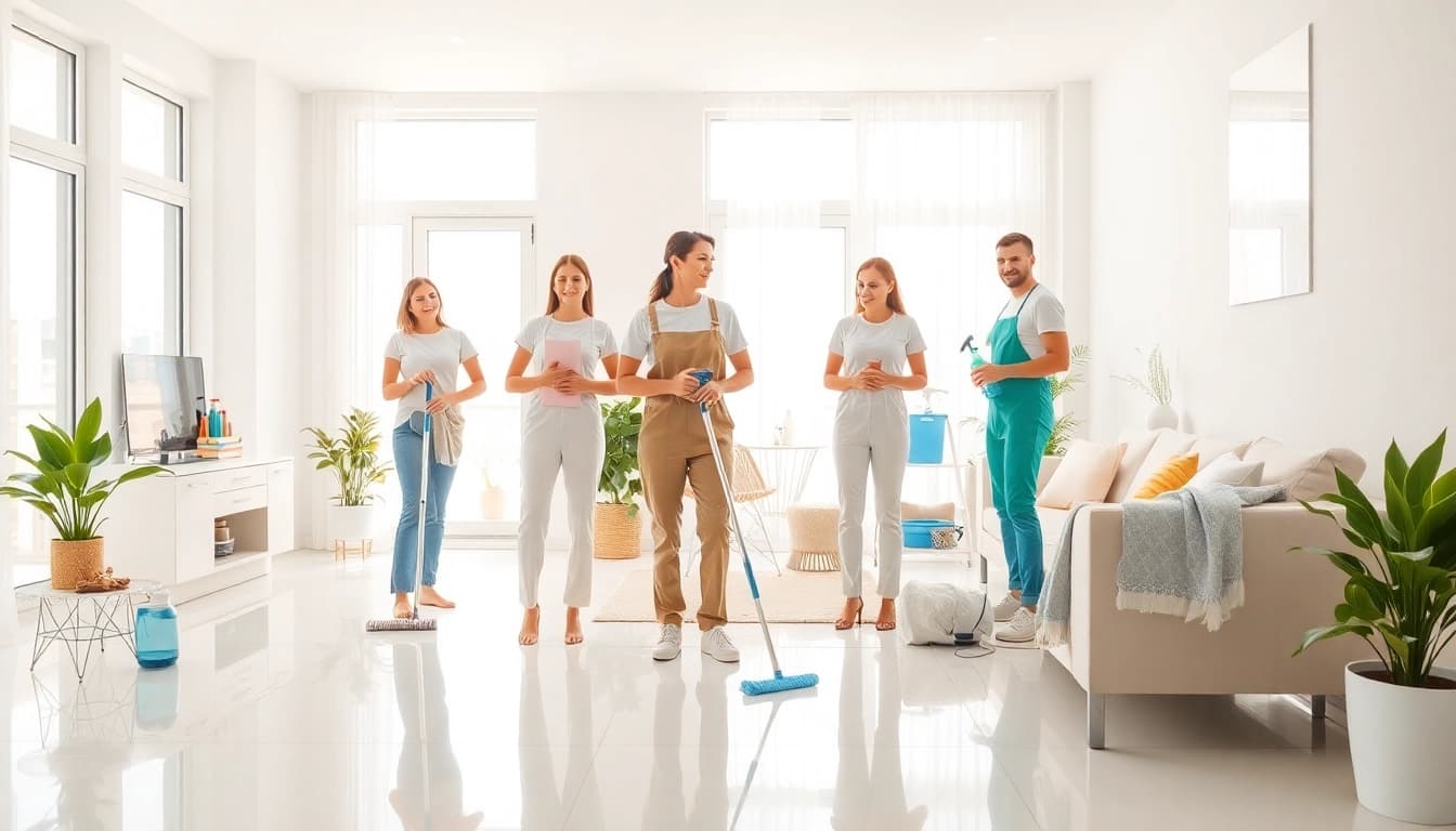 Showcase of a professional cleaning service enhancing home aesthetics with shiny surfaces and organized supplies.