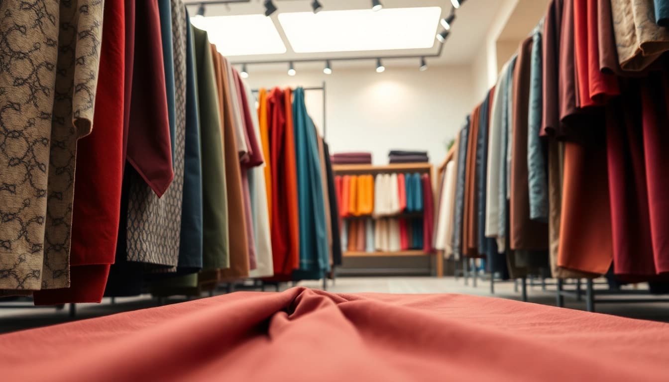 Gevarieerde stoffen in stoffen webshop Nederland, met levendige kleuren en unieke texturen.