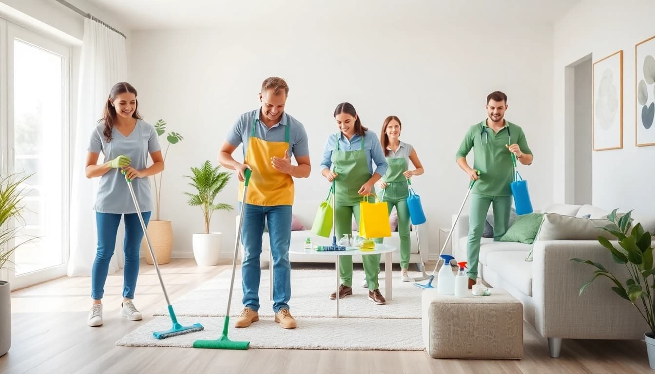 Professional cleaning service team effectively cleaning a modern home environment.