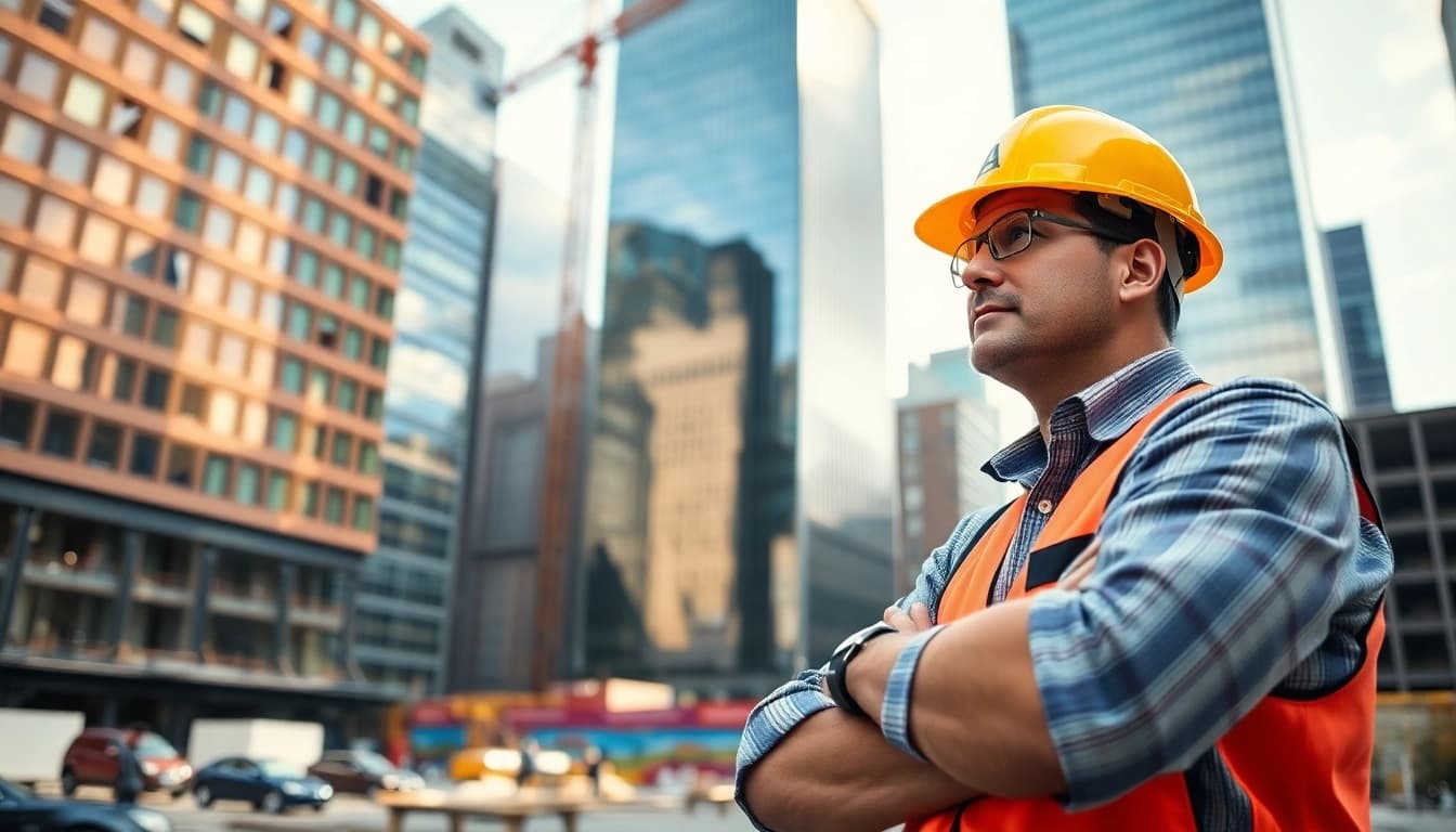 New York City General Contractor leading a construction project in a bustling urban environment.