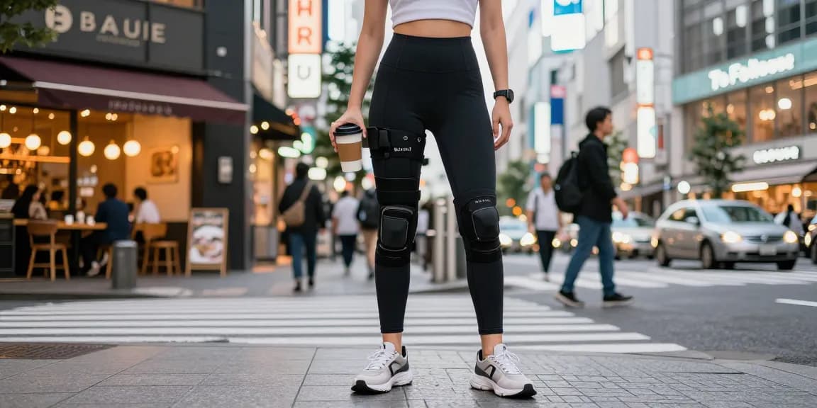 活気ある都市環境でバクネ 新宿の回復ウェアを着用するモデル