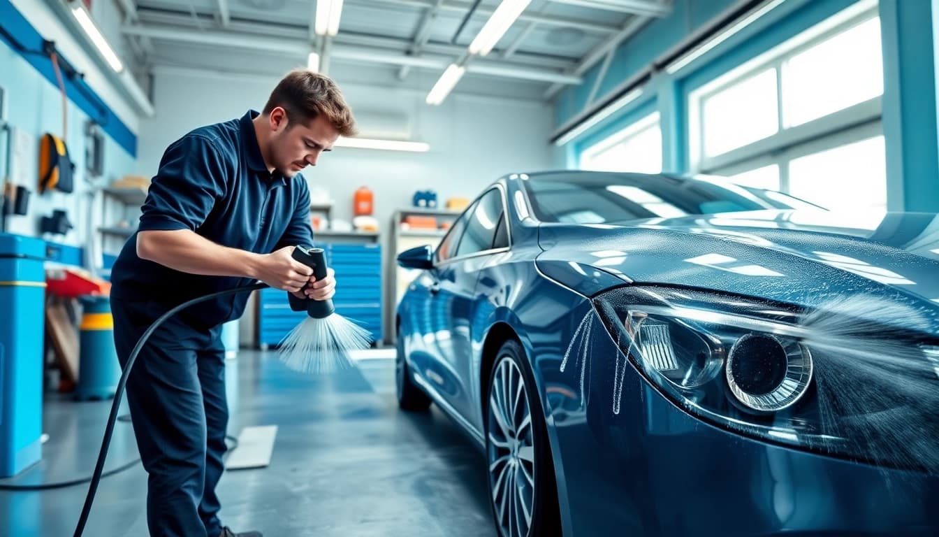 Best car detailing Chattanooga TN showcased by a technician in a bright garage.