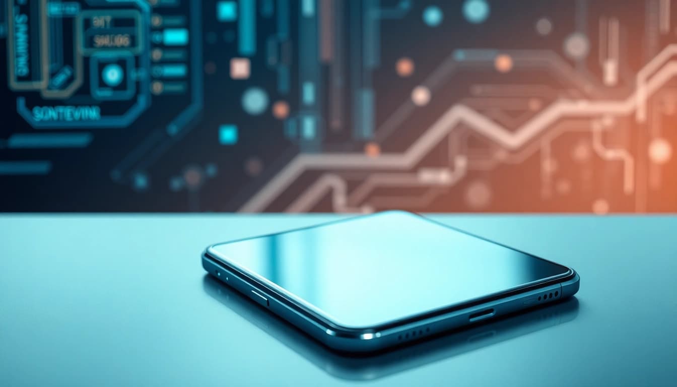 The Samsung Galaxy S8 smartphone showcasing its sleek design and edge-to-edge display with a modern tech ambiance.
