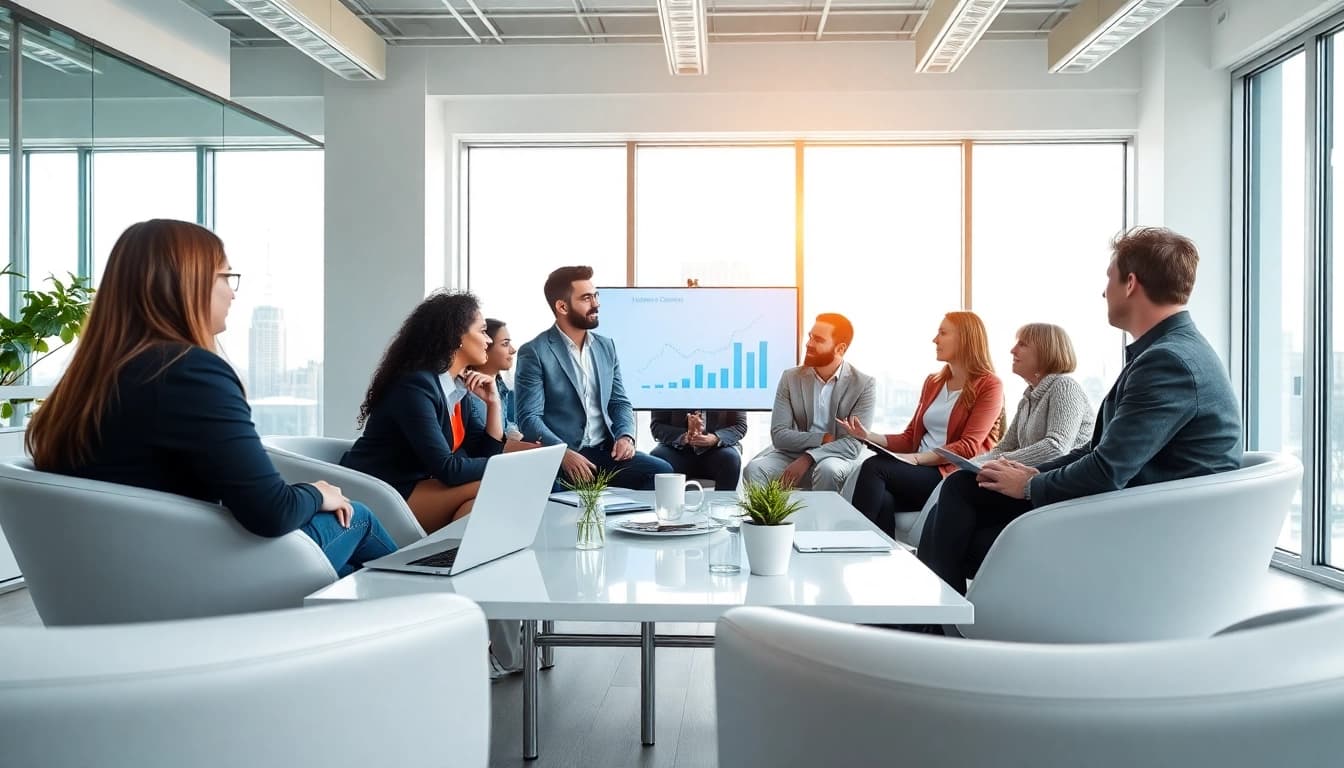 Engaged team in a business meeting environment showcasing collaboration and strategy.
