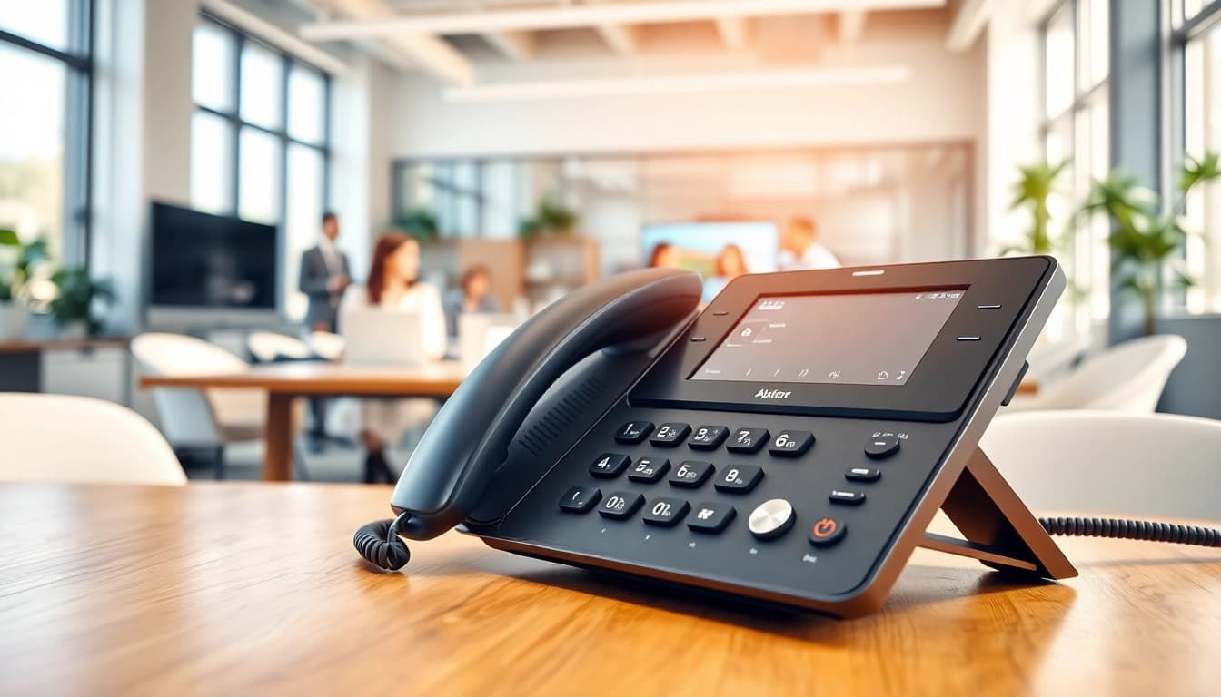 Explore innovative business phone systems enhancing communication in a corporate office.