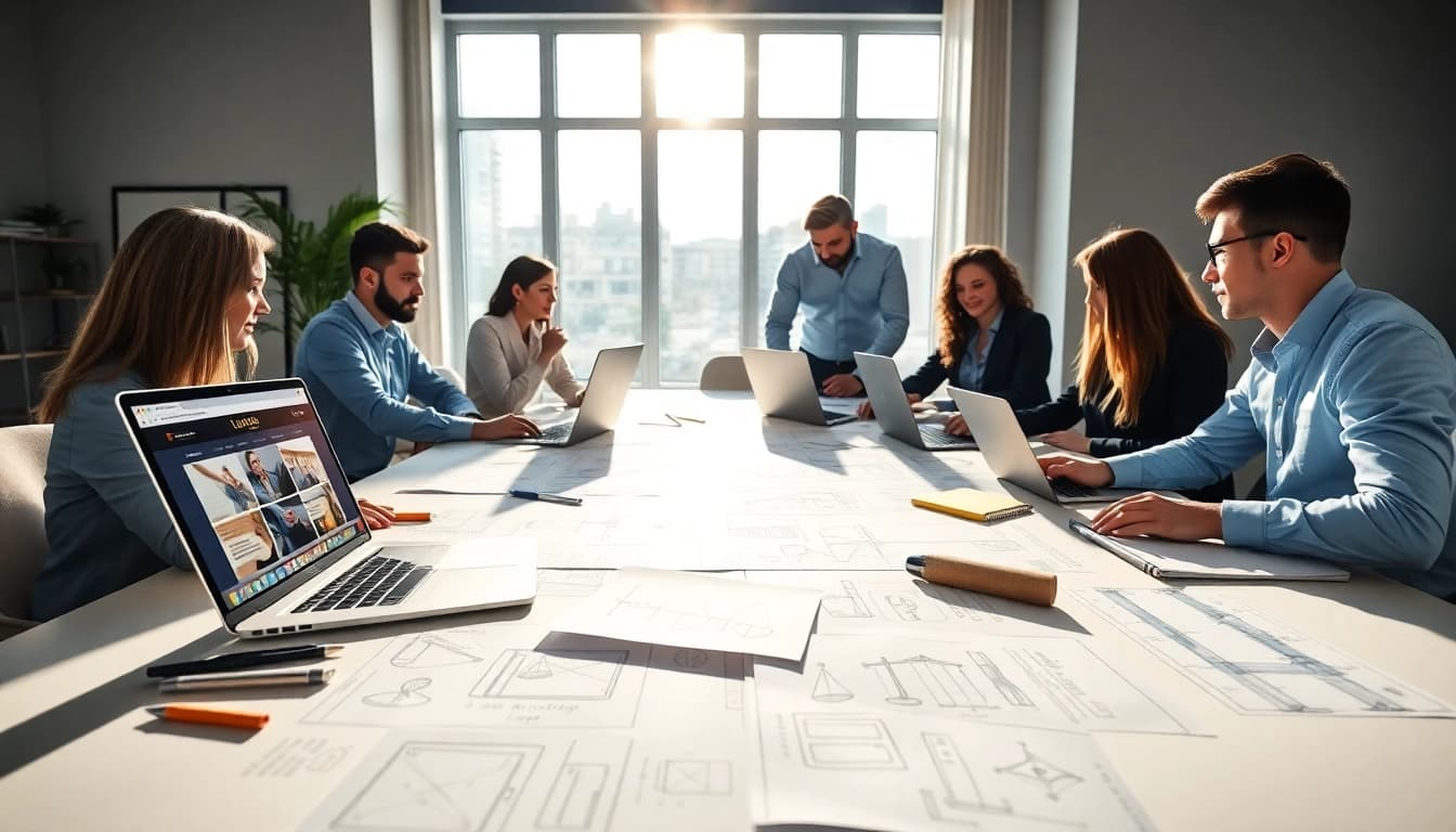 Designers collaborating on law firm websites at https://www.lawfirmswebsitedesign.com in a professional workspace.