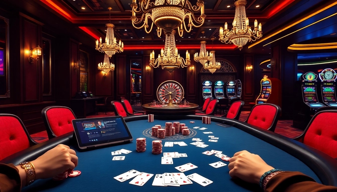 Engaging players strategizing with hidden wiki links at a luxurious casino poker table.